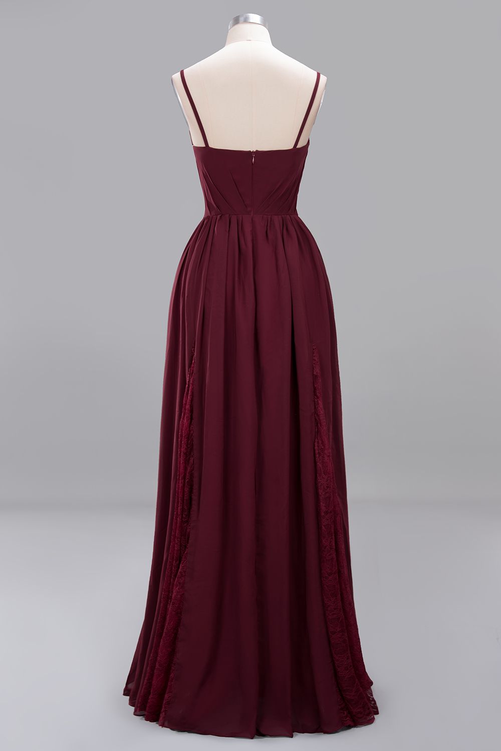 27prom Elegant Spaghetti Straps Long Bridesmaid Dress Lace V-Neck Maid of Honor Dress-27prom