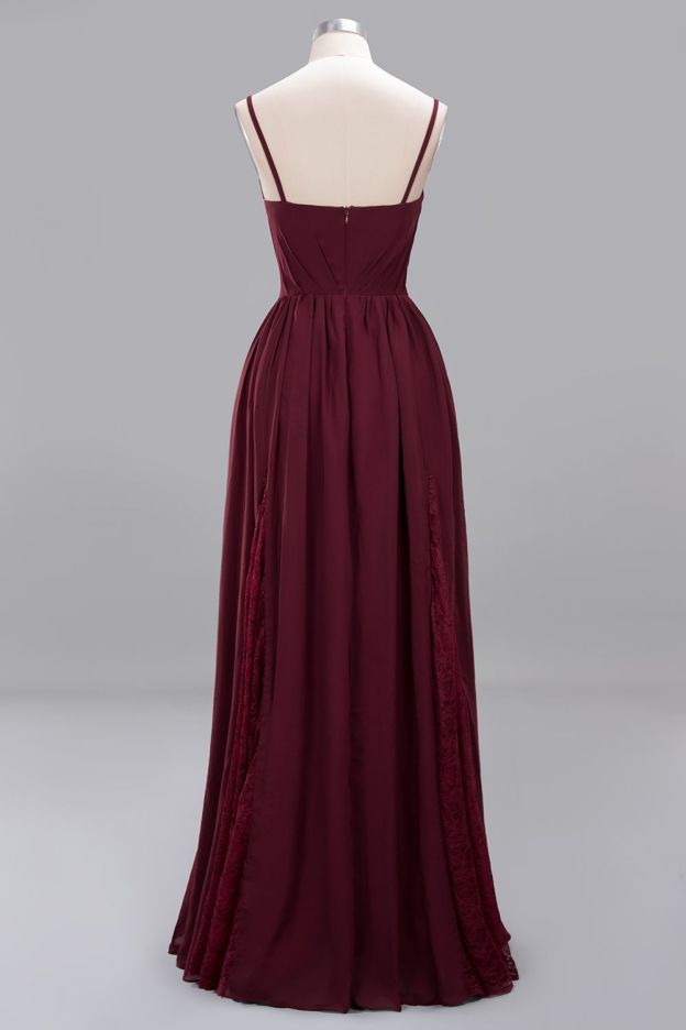 27prom Elegant Spaghetti Straps Long Bridesmaid Dress Lace V-Neck Maid of Honor Dress-27prom