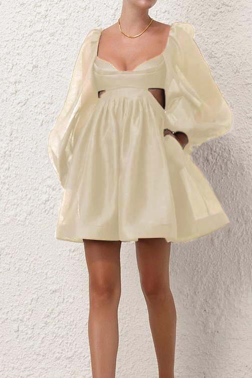 Black Long Sleeves Backless A Line Short Prom Dress With Pockets