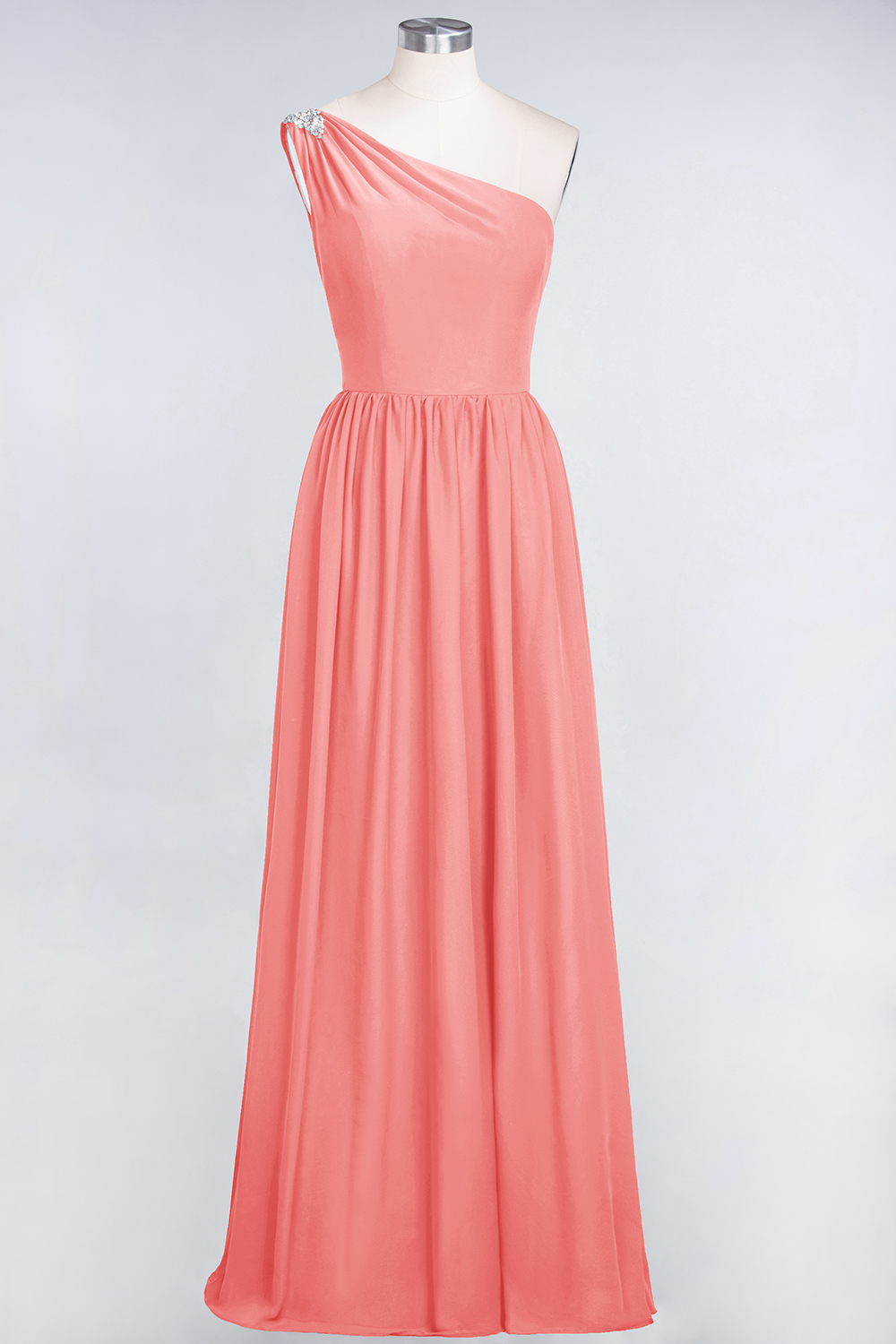 27prom Affordable Chiffon One-Shoulder Ruffle Bridesmaid Dress with Beadings-27prom
