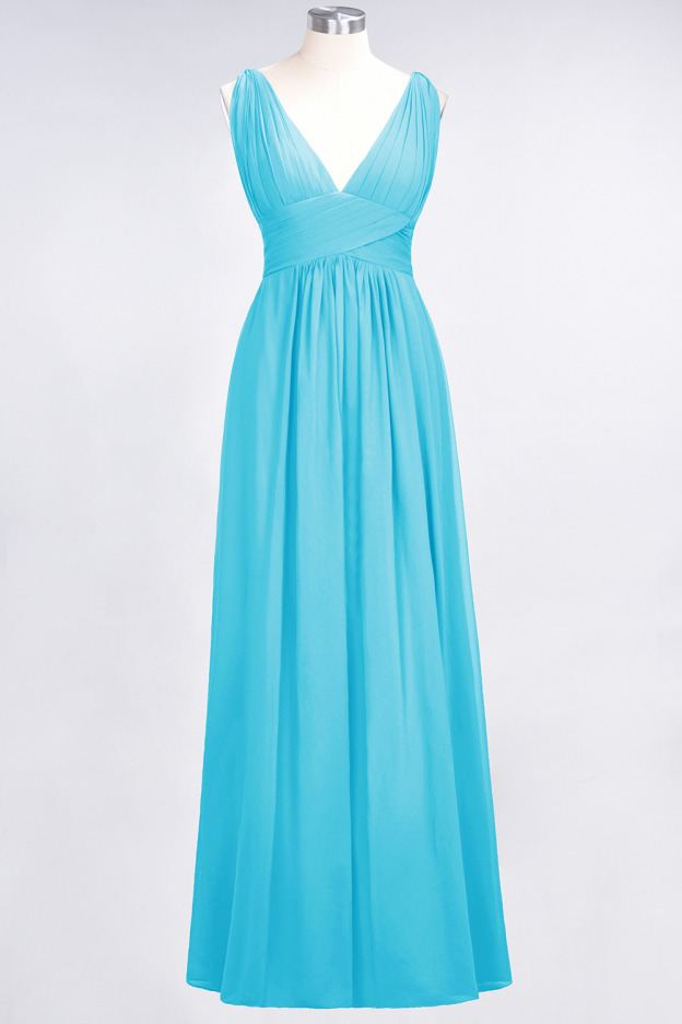 27prom Elegant V-Neck Burgundy Chiffon Affordable Bridesmaid Dress with Ruffle-27prom