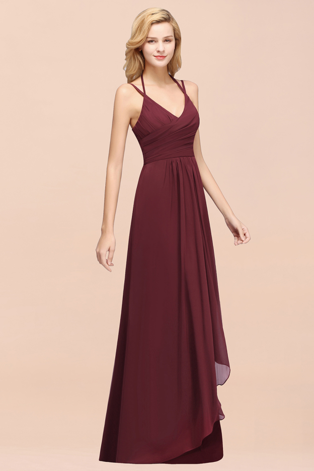 27prom Affordable Chiffon Burgundy Bridesmaid Dress With Spaghetti Straps-27prom