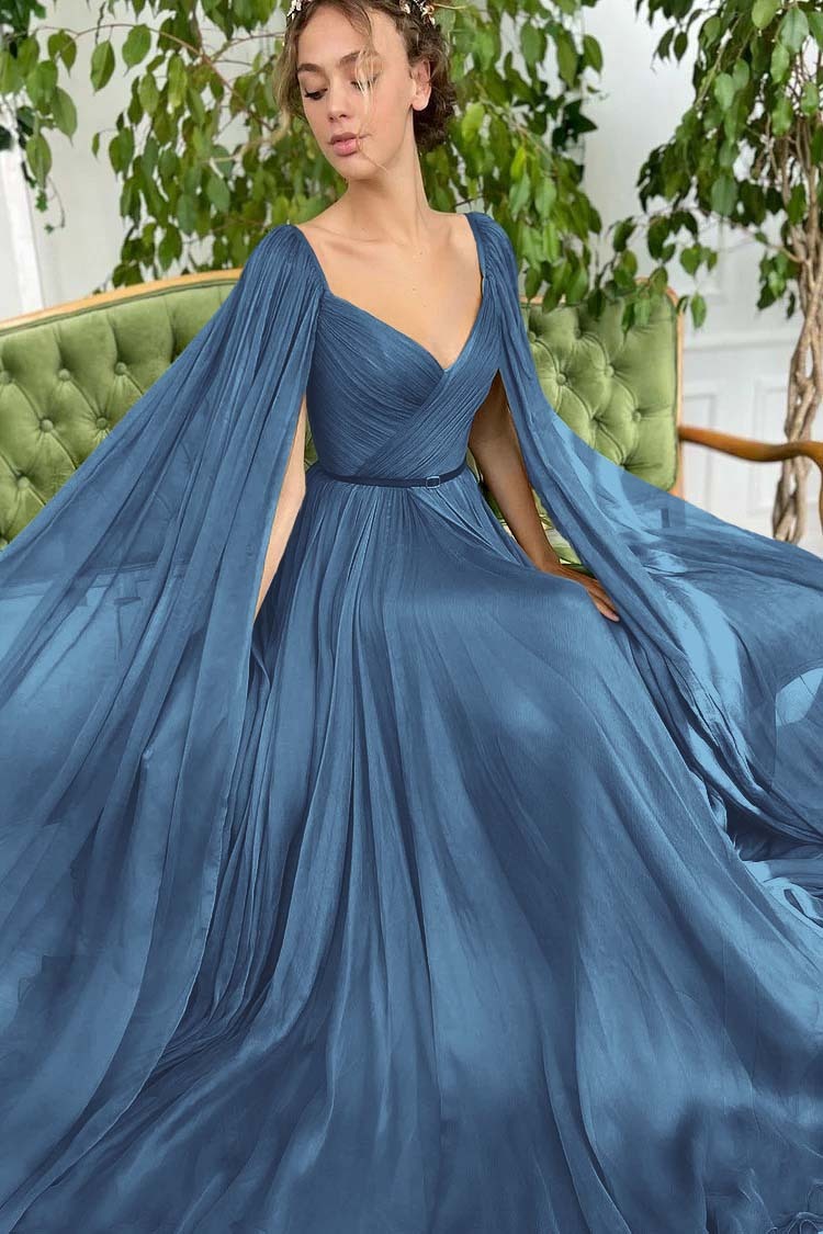 Elegant Green Long Sleeves Formal Belt Prom Dress Tulle With Split