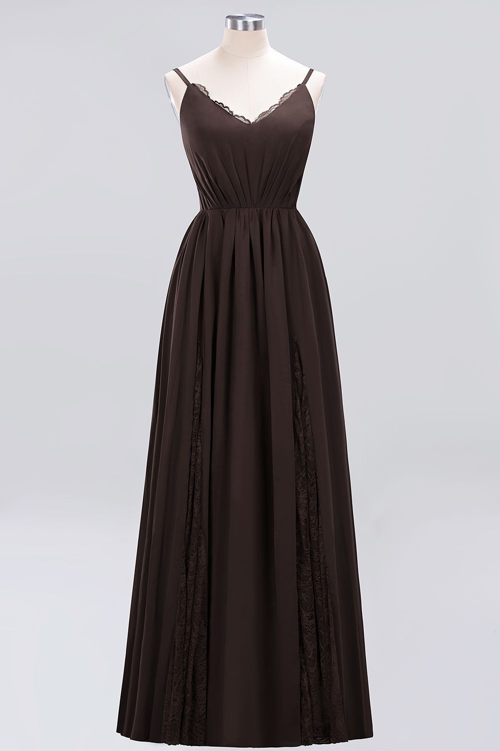 27prom Elegant Spaghetti Straps Long Bridesmaid Dress Lace V-Neck Maid of Honor Dress-27prom