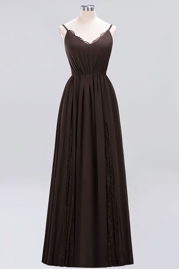27prom Elegant Spaghetti Straps Long Bridesmaid Dress Lace V-Neck Maid of Honor Dress-27prom