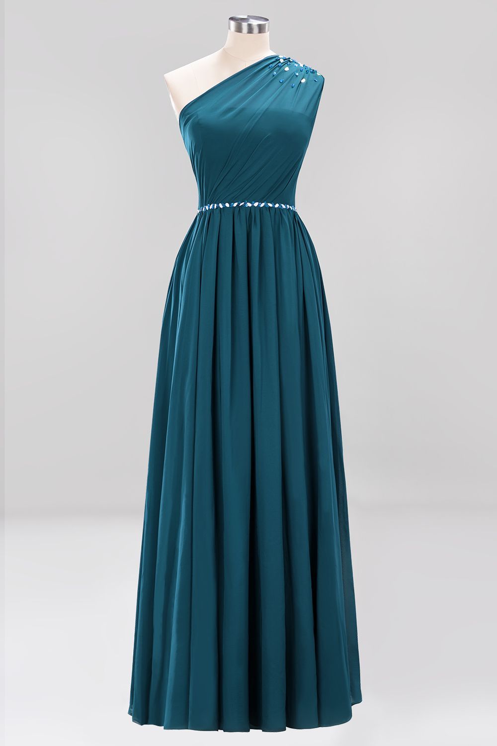 27prom Modest One-shoulder Royal Blue Affordable Bridesmaid Dress with Beadings-27prom