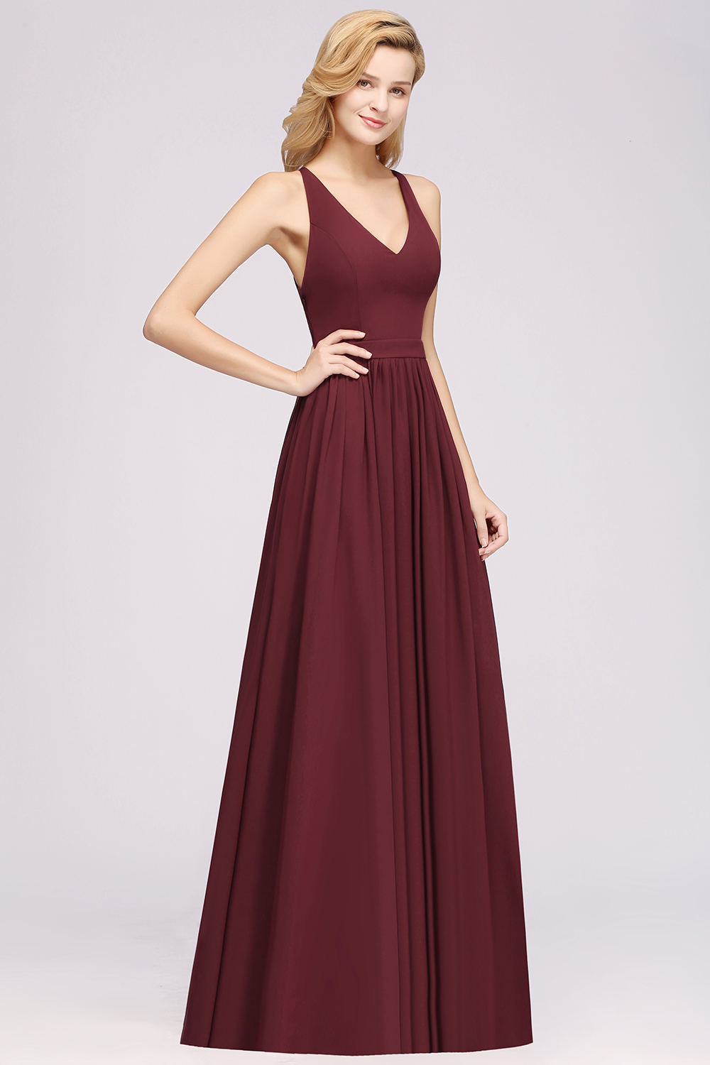 27prom Affordable Chiffon V-Neck Sleeveless Lace Bridesmaid Dress Online-27prom