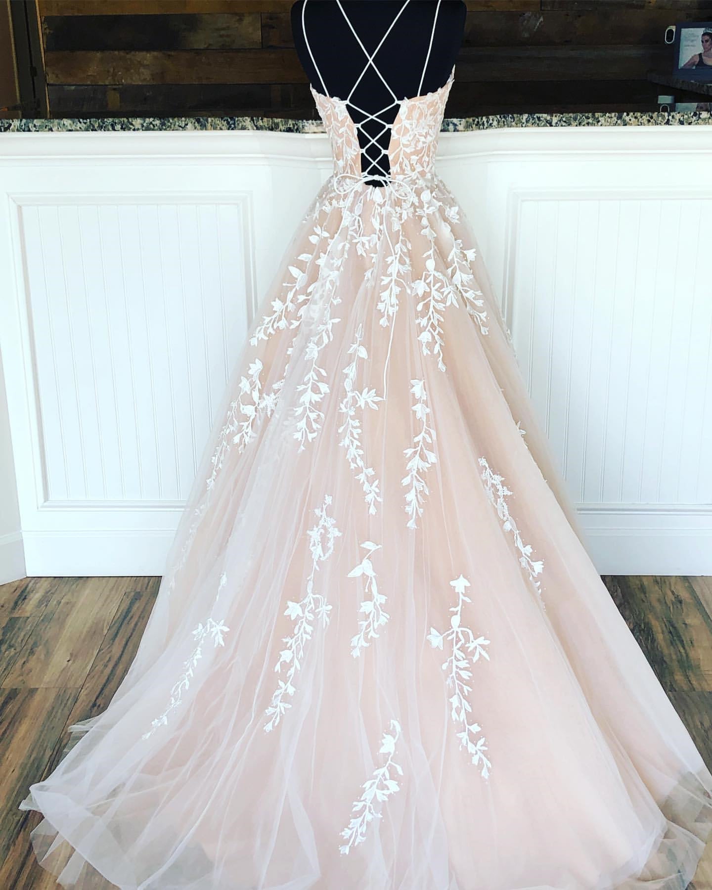Champagne Long Lace Wedding Dresses, Champagne Lace Formal Graduation Evening Dresses