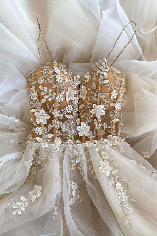 Champagne Tulle Beaded Long Prom Dress A-line Evening Dress