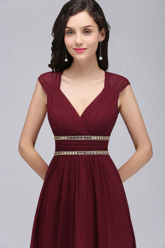 Charming V-Neck Aline Evening Dress with Chains Sleeveless Empire Chiffon Bridesmaid Dress - Prom Dresses