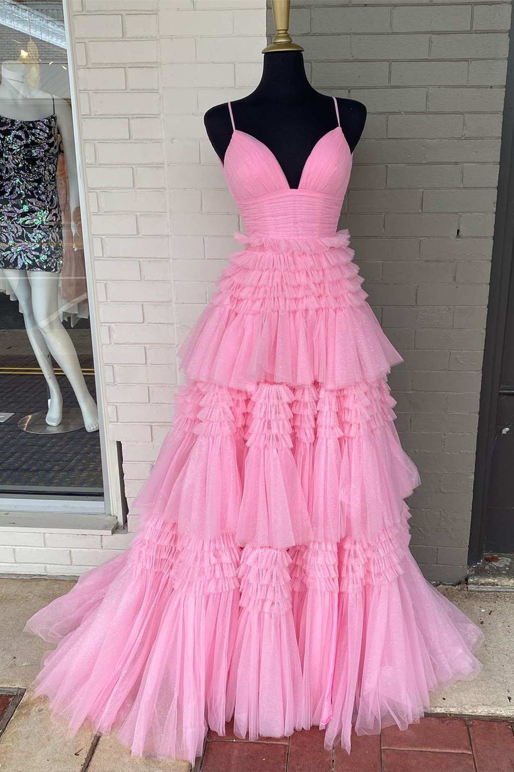 vChic Black Tiered Tulle Long Prom Dress A Line Party Dress WP436 winkbridal