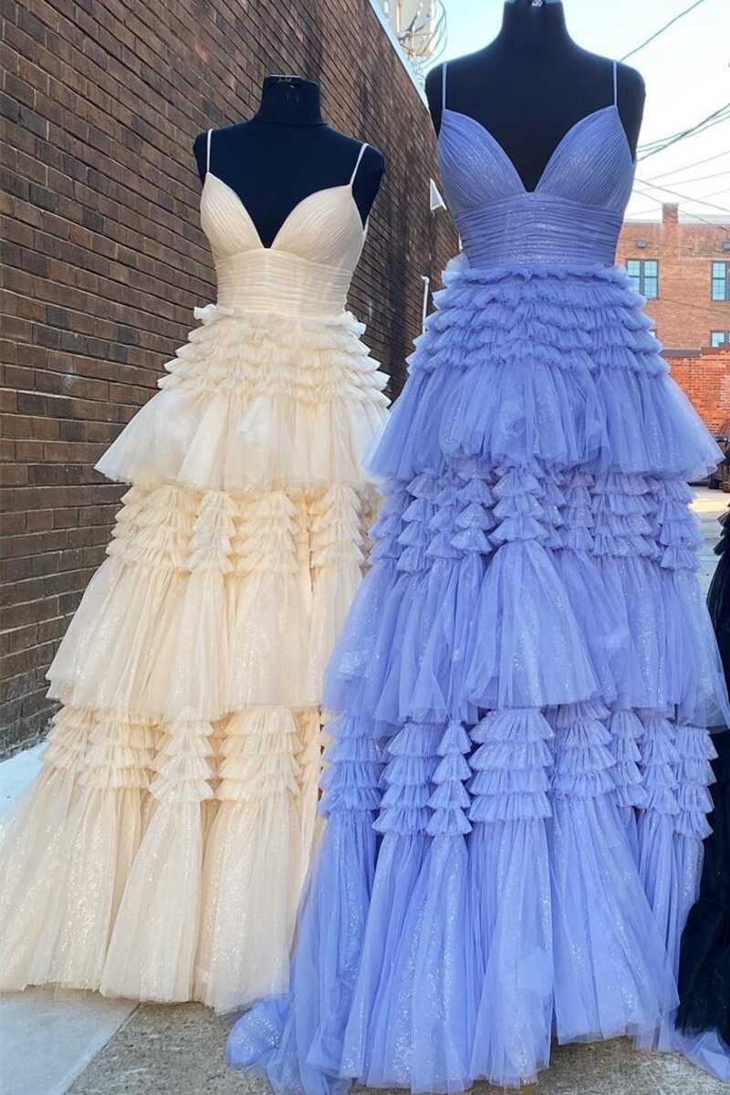 Chic Black Tiered Tulle Long Prom Dress A Line Party Dress WP436 winkbridal