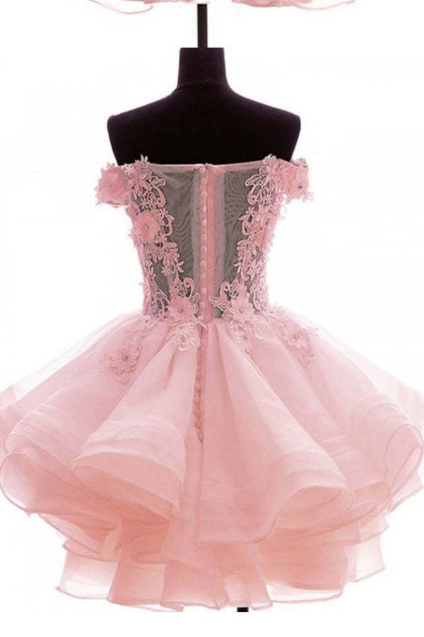 Cute Off The Shoulder Homecoming Dress Lace Appliques Short Prom Dress
