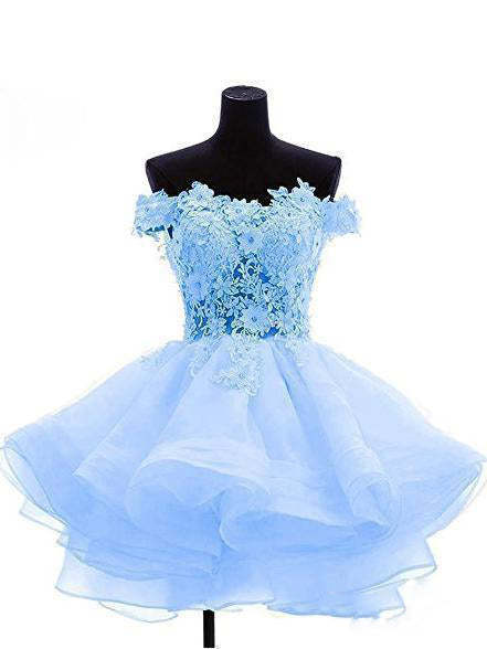 Cute Off The Shoulder Homecoming Dress Lace Appliques Short Prom Dress