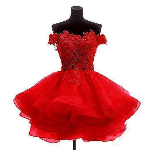 Cute Off The Shoulder Homecoming Dress Lace Appliques Short Prom Dress