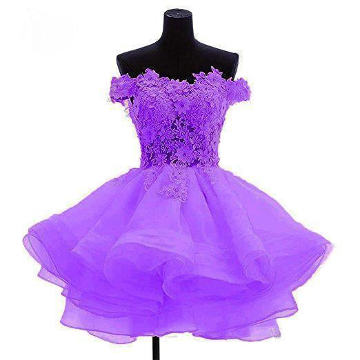 Cute Off The Shoulder Homecoming Dress Lace Appliques Short Prom Dress