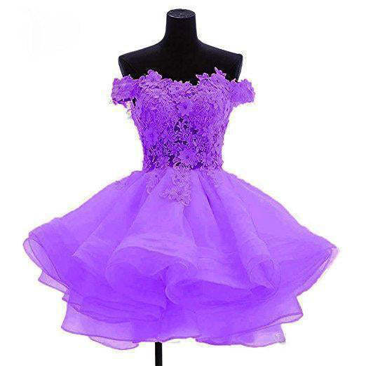 Cute Off The Shoulder Homecoming Dress Lace Appliques Short Prom Dress