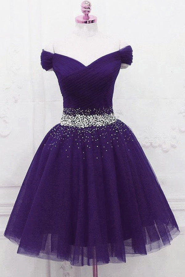 Cute Off The Shoulder Homecoming Dress Tulle Short Prom Dress