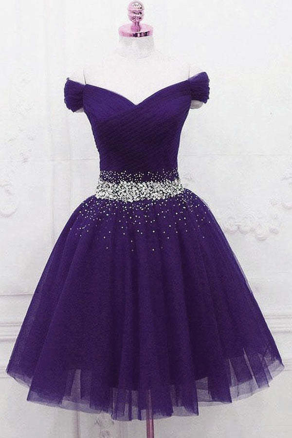 Cute Off The Shoulder Homecoming Dress Tulle Short Prom Dress