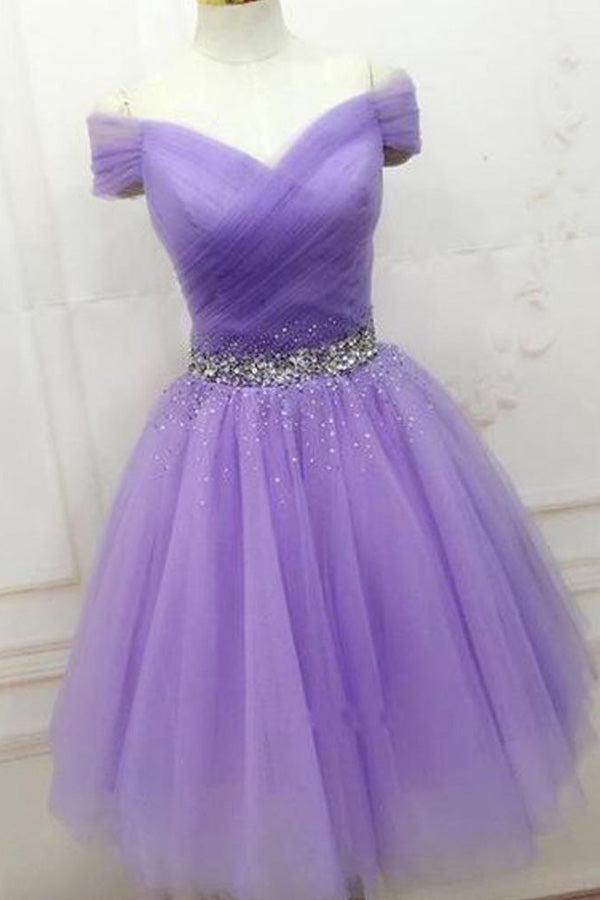 Cute Off The Shoulder Homecoming Dress Tulle Short Prom Dress