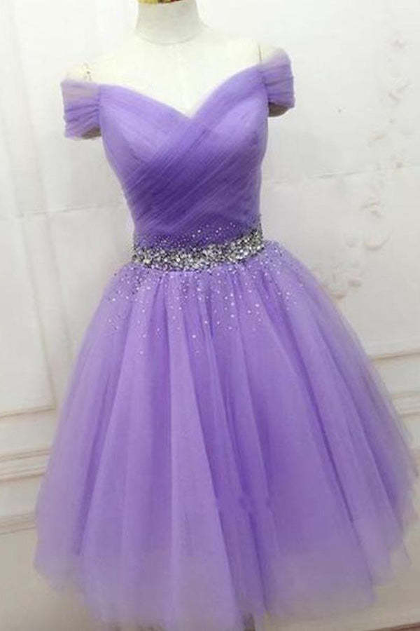 Cute Off The Shoulder Homecoming Dress Tulle Short Prom Dress