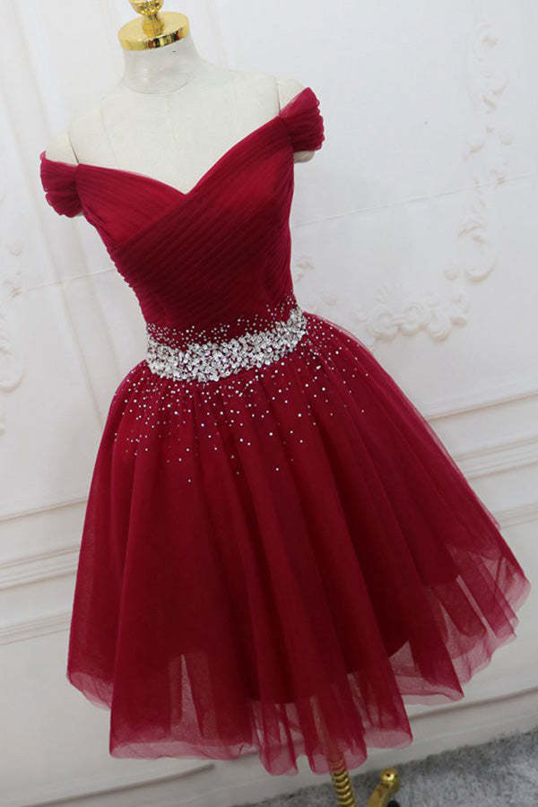 Cute Off The Shoulder Homecoming Dress Tulle Short Prom Dress