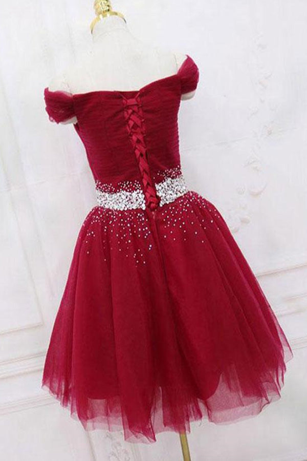Cute Off The Shoulder Homecoming Dress Tulle Short Prom Dress