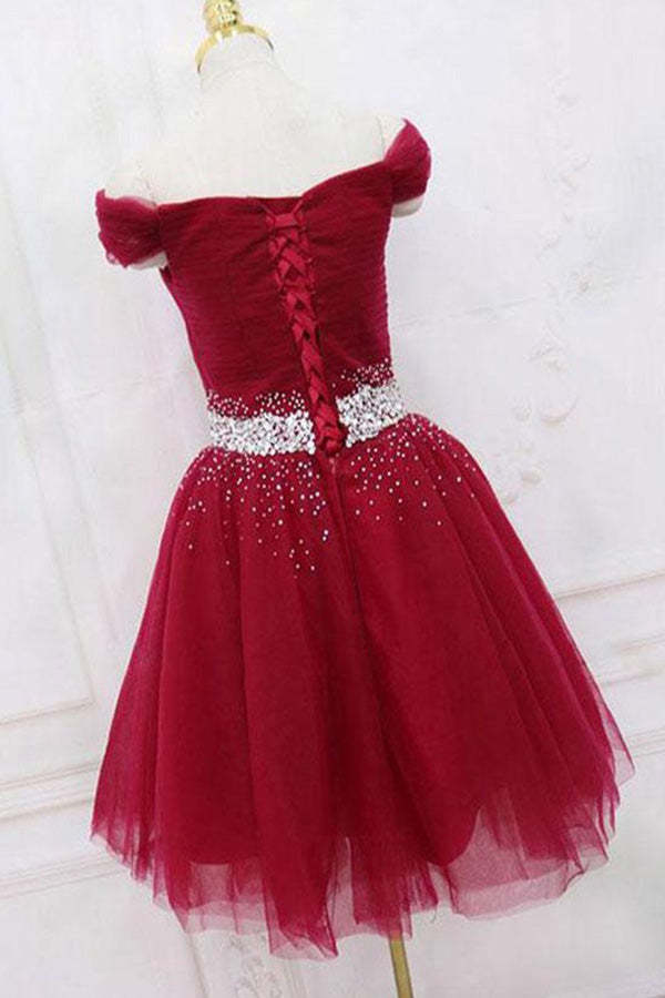 Cute Off The Shoulder Homecoming Dress Tulle Short Prom Dress