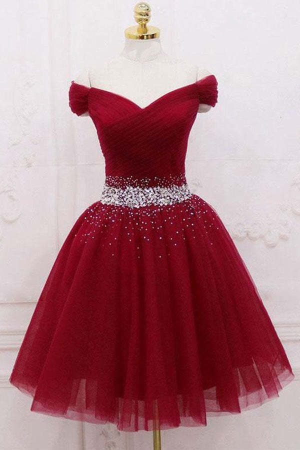 Cute Off The Shoulder Homecoming Dress Tulle Short Prom Dress