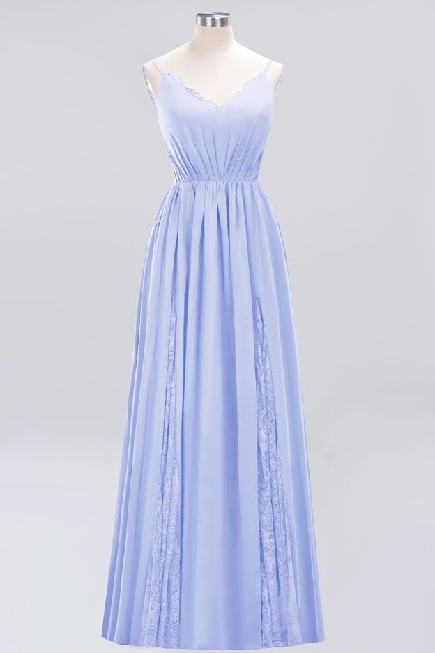 27prom Elegant Spaghetti Straps Long Bridesmaid Dress Lace V-Neck Maid of Honor Dress-27prom