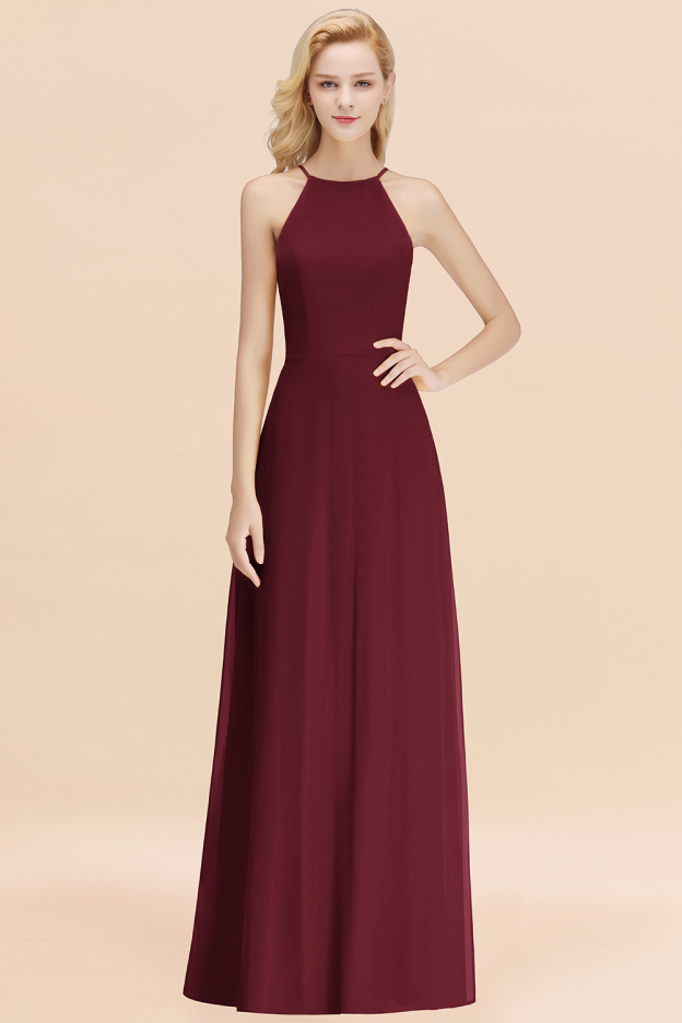27prom Modest High-Neck Yellow Chiffon Affordable Bridesmaid Dresses Online-27prom