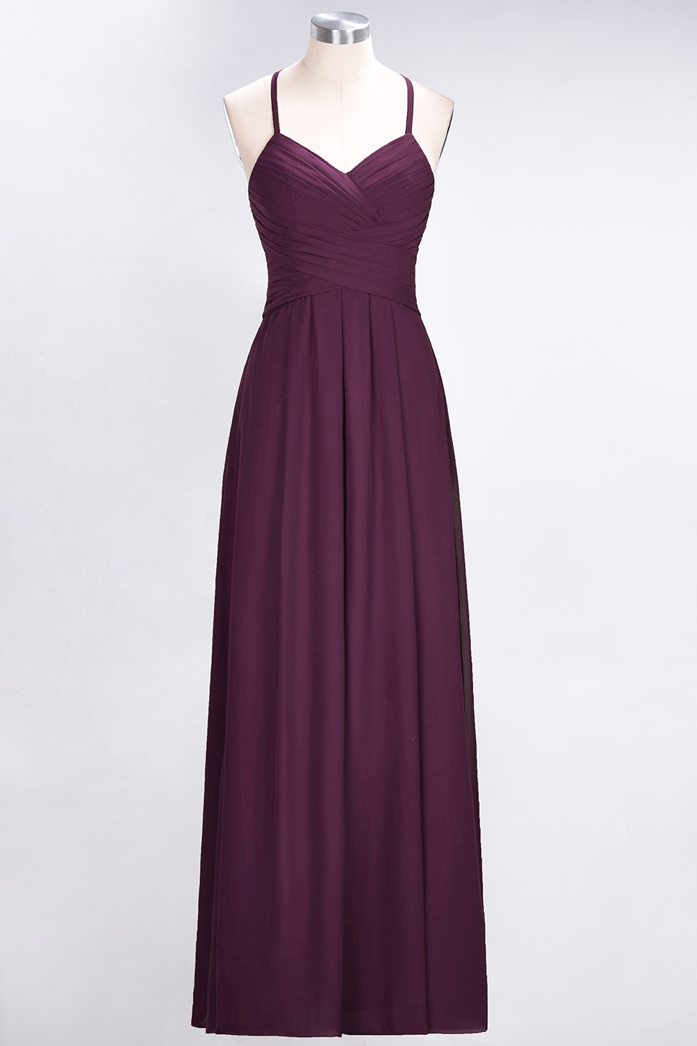 27prom Affordable Spaghetti Straps V-Neck Burgundy Chiffon Bridesmaid Dress with Keyhole Back-27prom