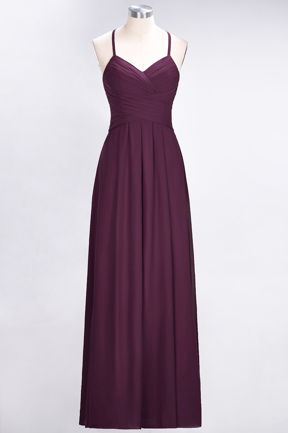 27prom Affordable Spaghetti Straps V-Neck Burgundy Chiffon Bridesmaid Dress with Keyhole Back-27prom