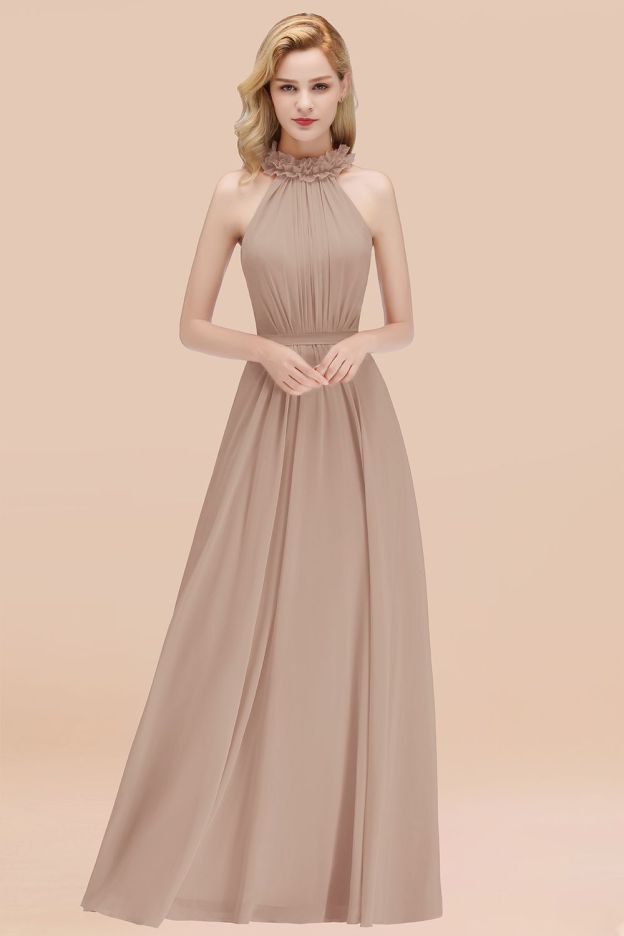 27prom Modest High-Neck Halter Ruffle Chiffon Bridesmaid Dresses Affordable-27prom