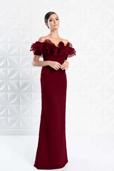 Off the Shoulder Sleeveless Long Mermaid Prom Dress With Ruffles