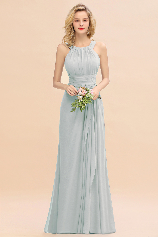 27prom Elegant Round Neck Sleeveless Bridesmaid Dress with Ruffles-27prom
