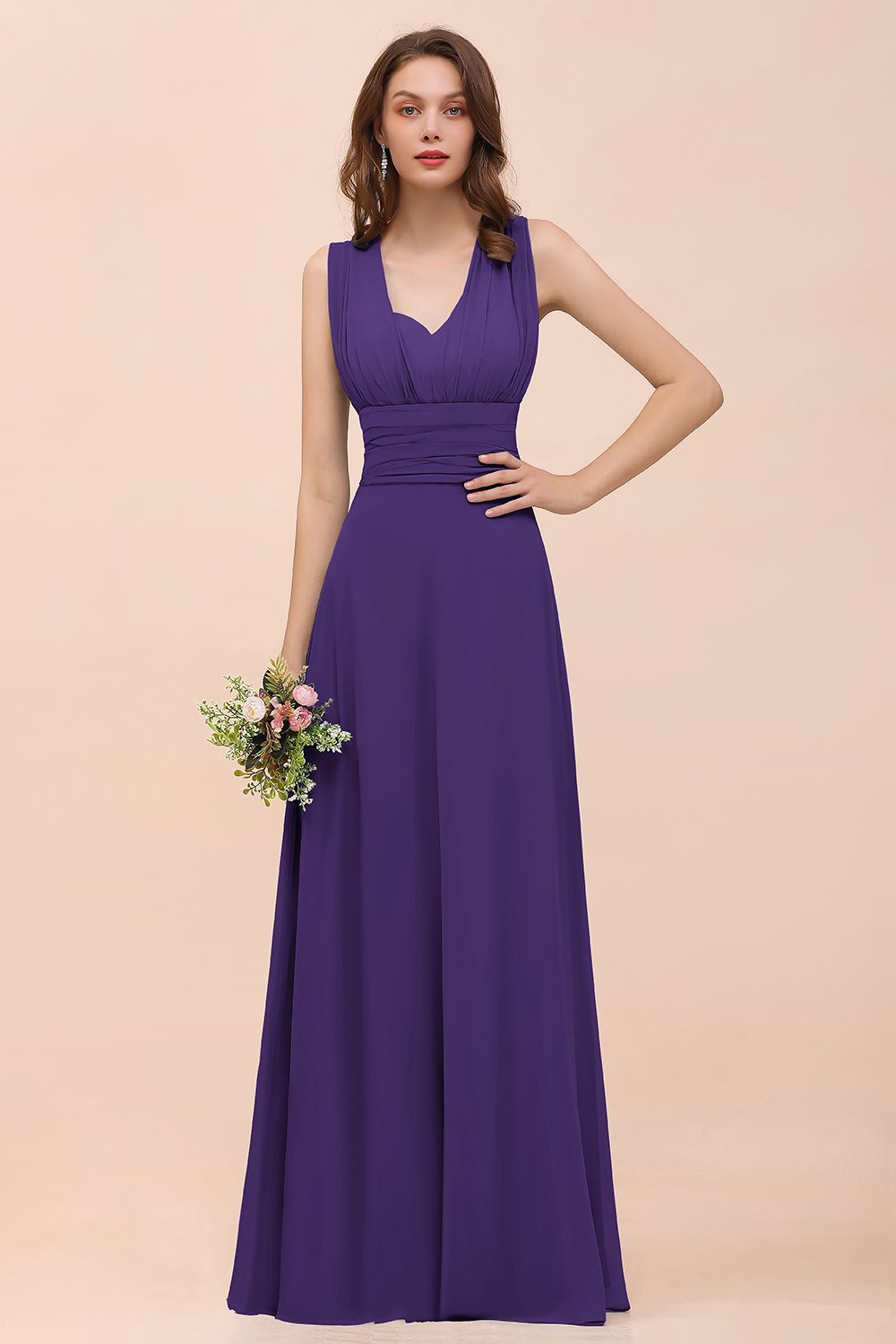 27prom New Arrival Dusty Blue Ruched Long Convertible Bridesmaid Dresses-27prom
