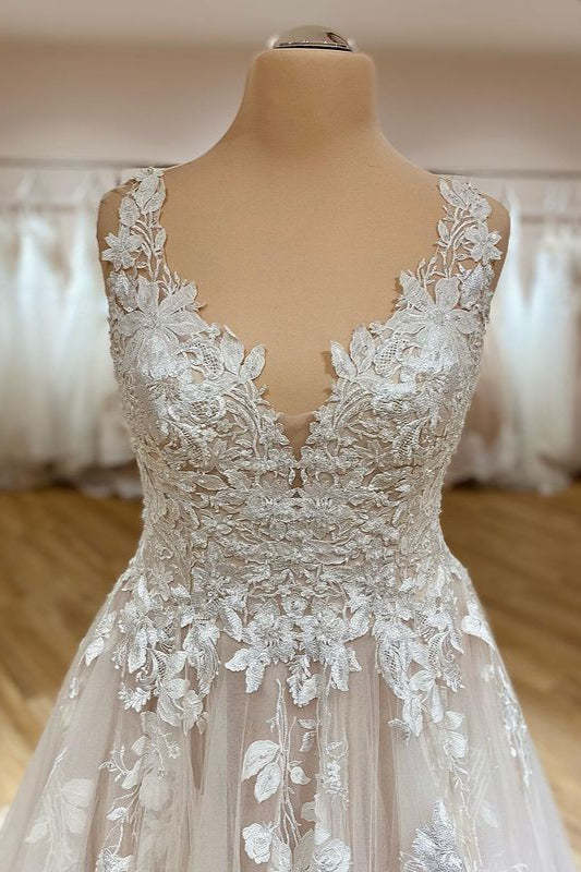 Sweetheart A-Line Wedding Dress with Tulle Ruffles and Lace Appliques