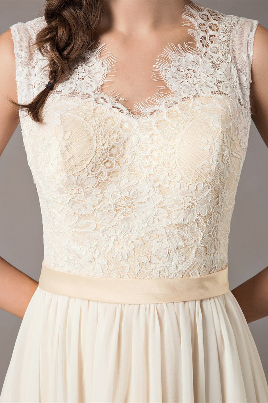Champagne Lace Chiffon Wedding Dress