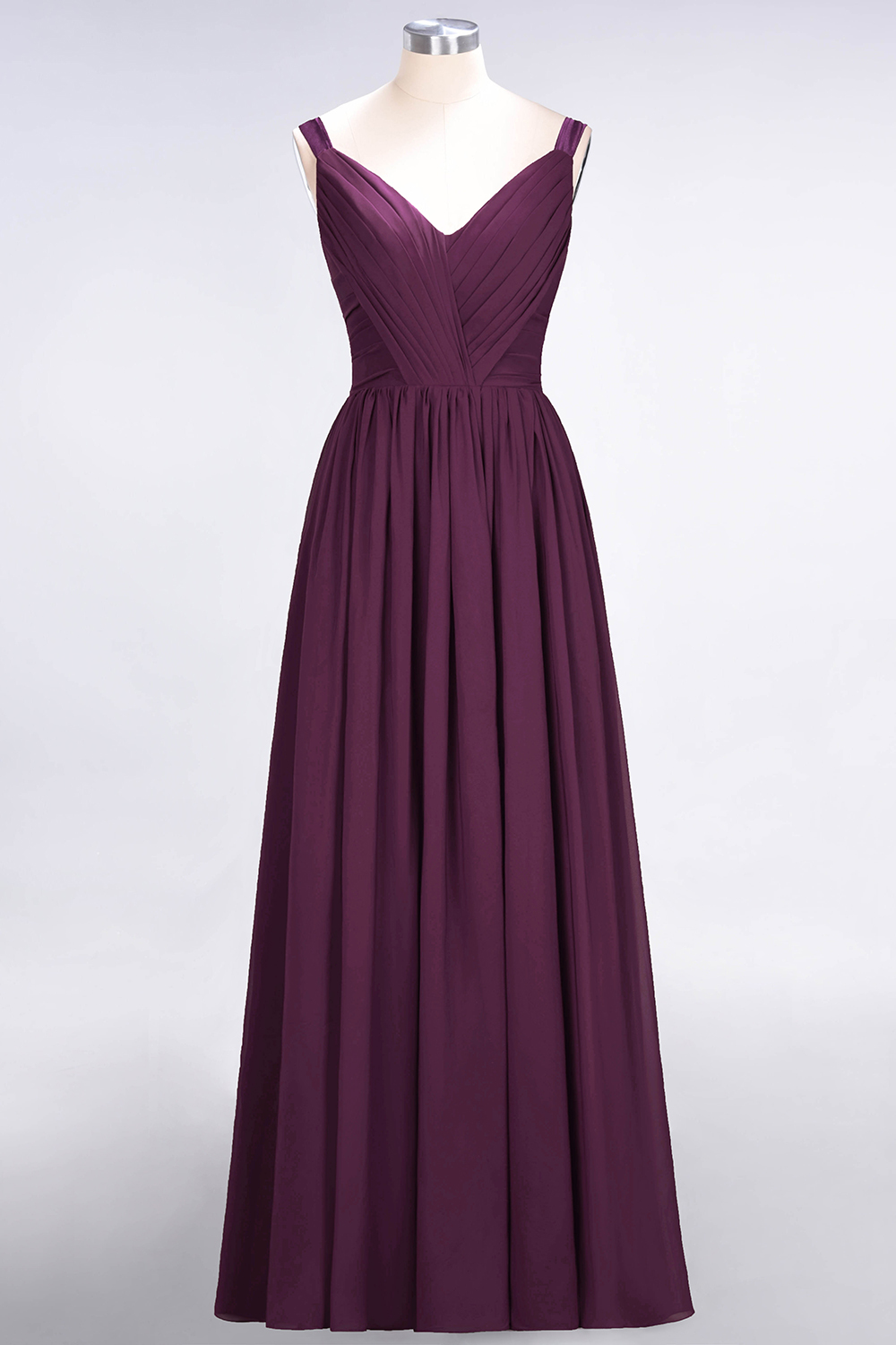 27prom Chic V-Neck Straps Ruffle Burgundy Bridesmaid Dresses with Bow Sash-27prom