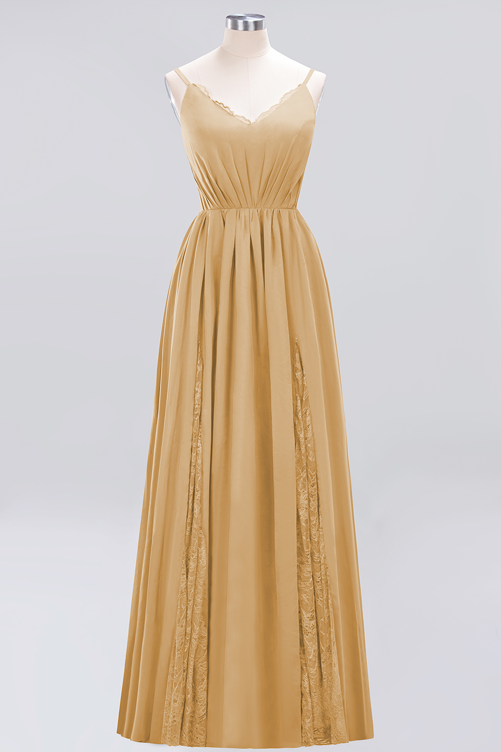 27prom Elegant Spaghetti Straps Long Bridesmaid Dress Lace V-Neck Maid of Honor Dress-27prom