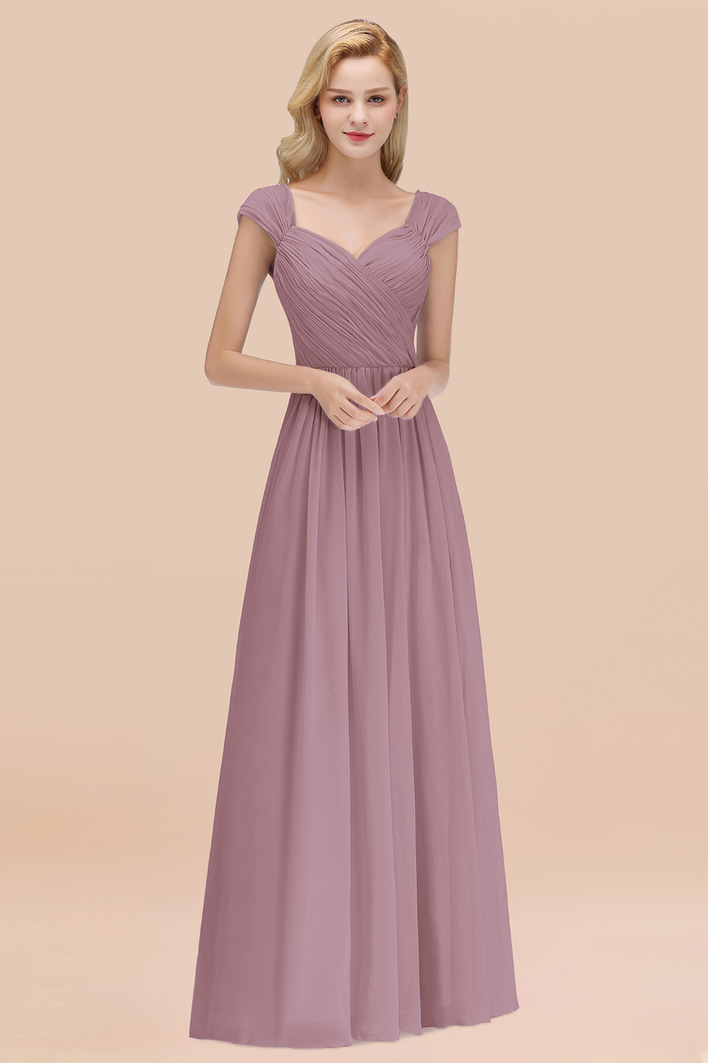 27prom Modest Chiffon Sweetheart Sleeveless Affordable Bridesmaid Dresses with Ruffles-27prom