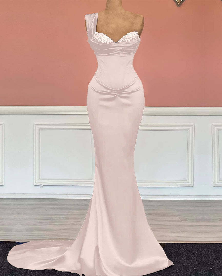 Royal Blue One-Shoulder Long Sweetheart Mermaid Prom Dress with Sequins