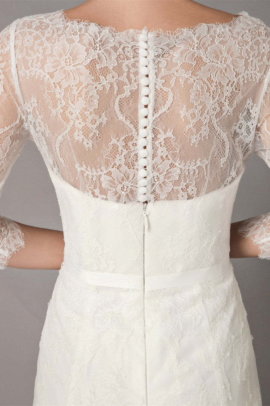 Half Sleeve Lace Beach Wedding Dress