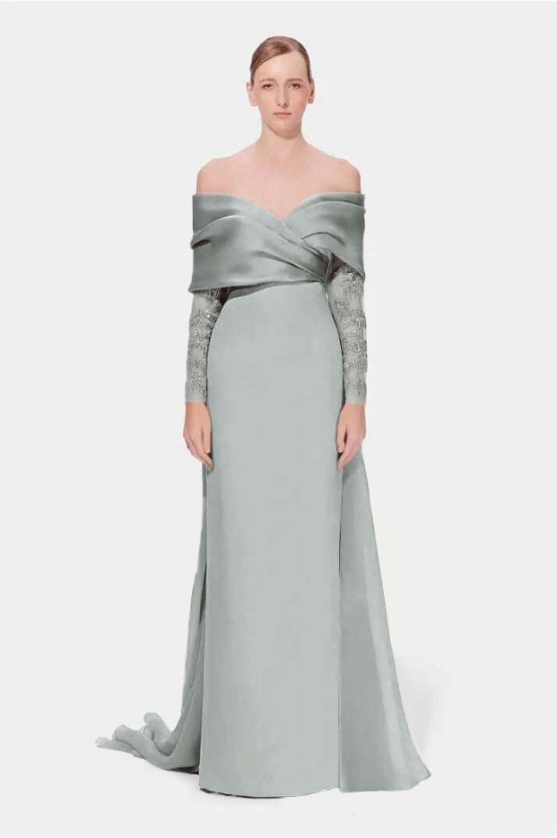 Off the Shoulder Long Sleeves Long Mermaid Prom Dress With Appliques