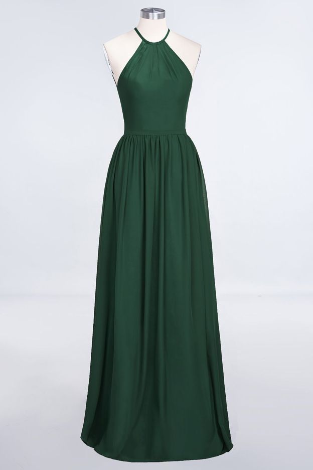 27prom Affordable Halter Sleeveless Long Burgundy Bridesmaid Dress with Ruffle-27prom