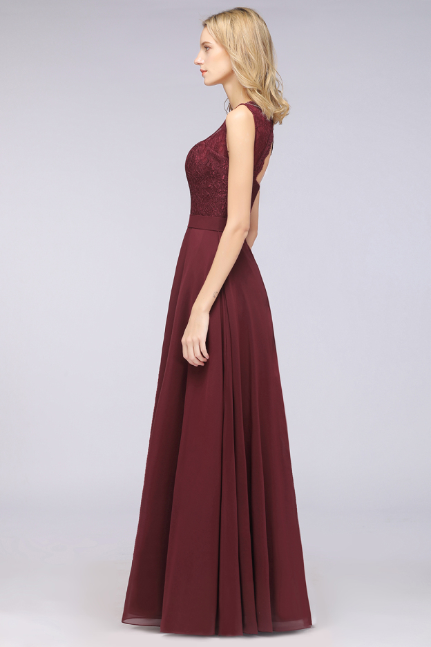 27prom Modest Chiffon V-Neck Burgundy Lace Bridesmaid Dresses Online-27prom