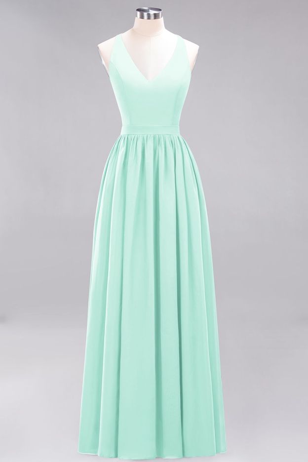 27prom Affordable Chiffon V-Neck Sleeveless Lace Bridesmaid Dress Online-27prom