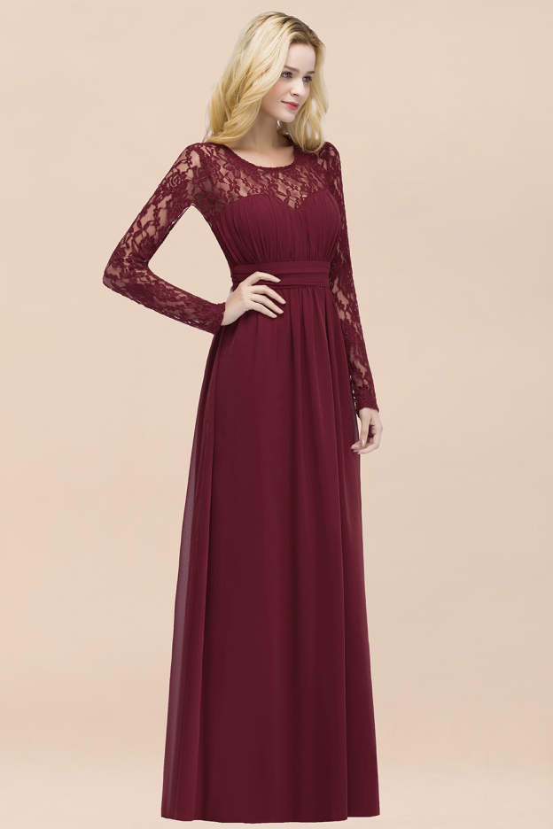 27prom Elegant Lace Burgundy Bridesmaid Dresses Online with Long Sleeves-27prom