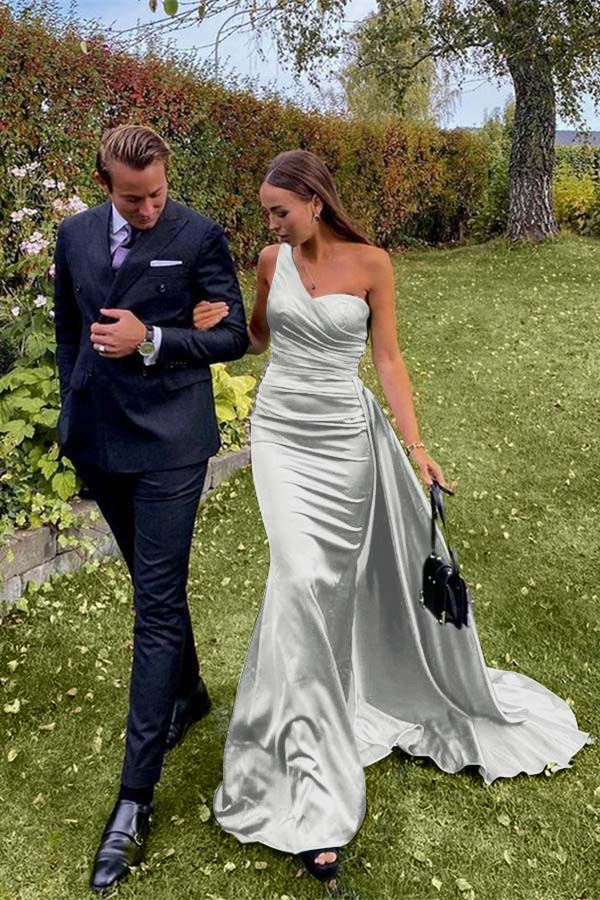 Stunning One Shoulder Sleeveless Dark Green Prom Dress Long With Pleated